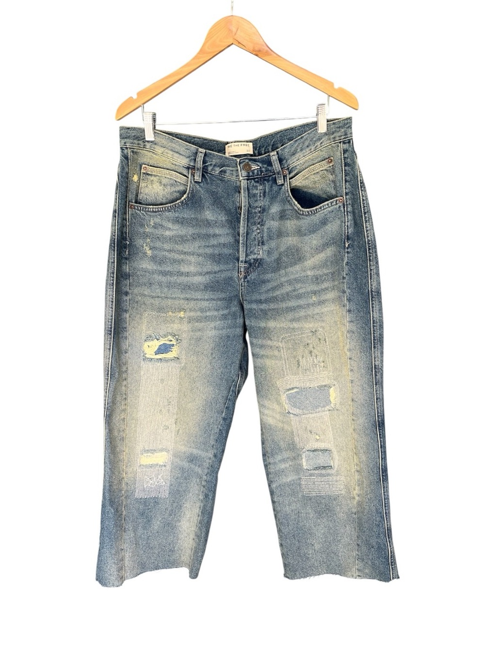 We the free free people barrel curved wide leg patchwork crop jeans 32